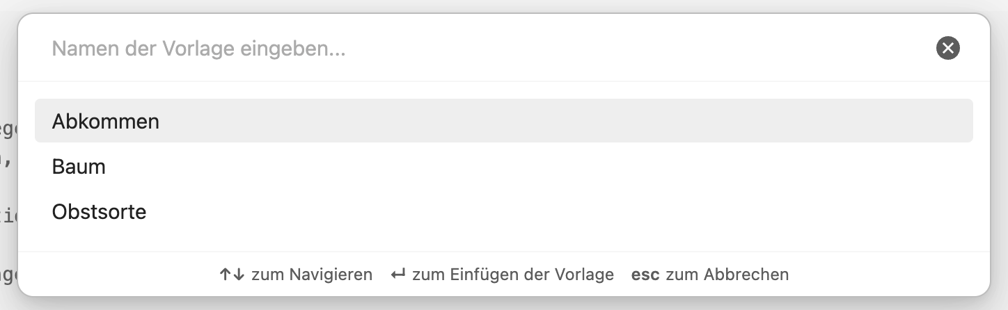 Auswahlmenü Vorlagen