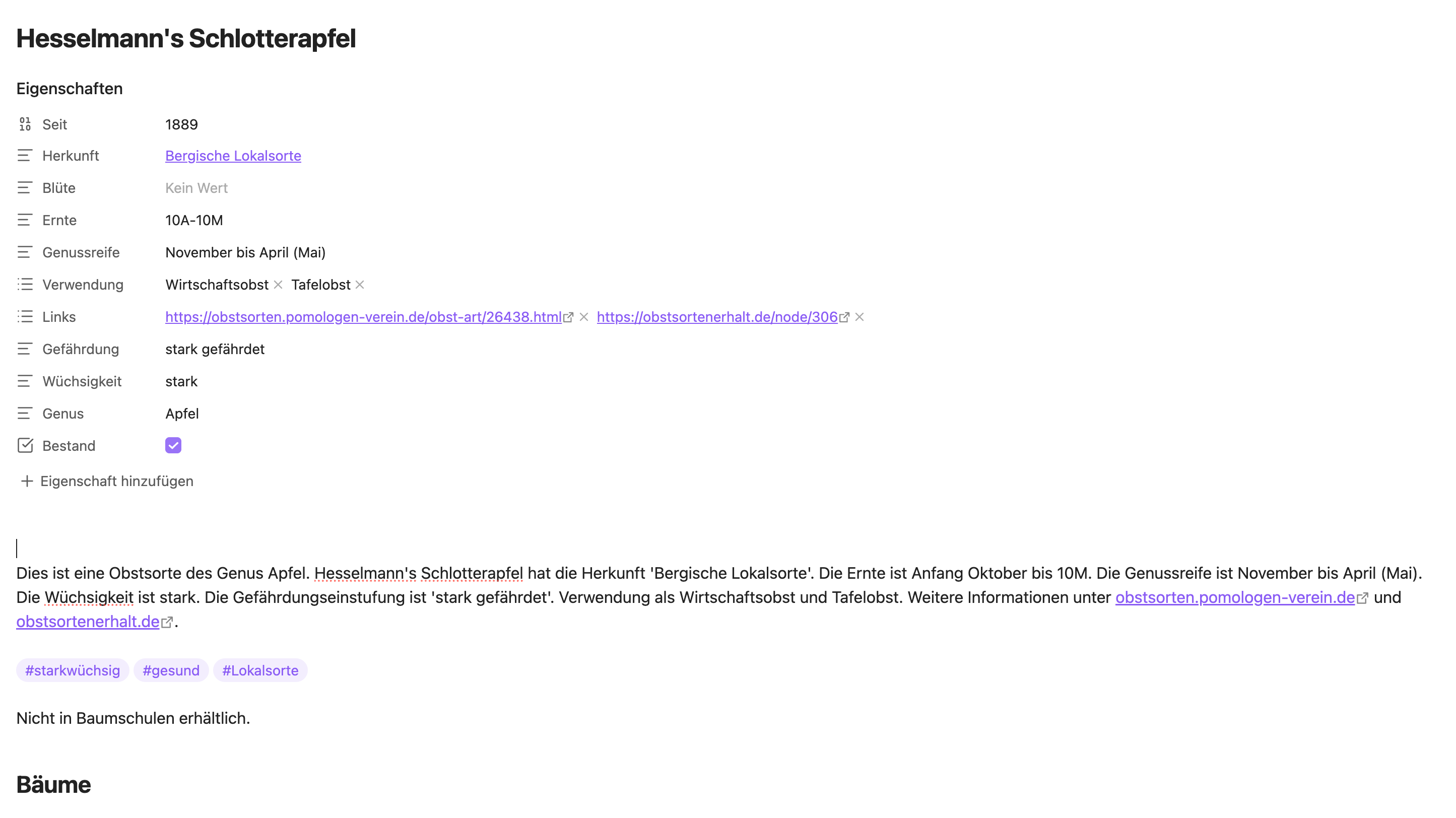 Beispiel einer Sortenseite